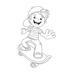 Coloring Page Outline Of cartoon Boy on the skateboard