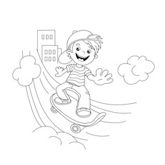 Coloring Page Outline Of cartoon Boy on the skateboard in the ci