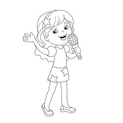 Coloring Page Outline Of cartoon girl singing a song