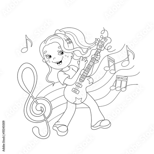 "Coloring Page Outline Of girl playing the guitar" Stock image and