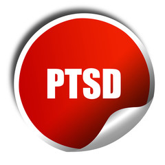 ptsd, 3D rendering, red sticker with white text