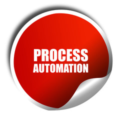 process automation, 3D rendering, red sticker with white text