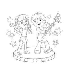 Coloring Page Outline Of boy and girl singing a song