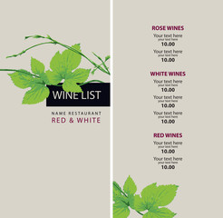 wine list with a branch of grapes and price