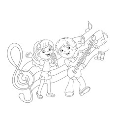 Coloring Page Outline Of boy and girl singing a song