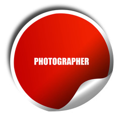 photographer, 3D rendering, red sticker with white text