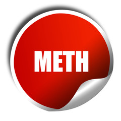 meth, 3D rendering, red sticker with white text