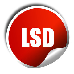 lsd, 3D rendering, red sticker with white text