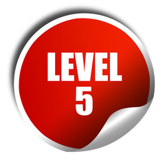 level 5, 3D rendering, red sticker with white text