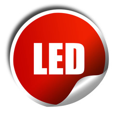 led, 3D rendering, red sticker with white text
