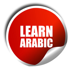 learn arabic, 3D rendering, red sticker with white text