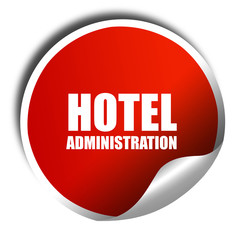 hotel administration, 3D rendering, red sticker with white text