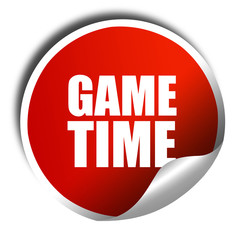 game time, 3D rendering, red sticker with white text