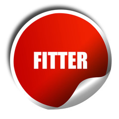 fitter, 3D rendering, red sticker with white text
