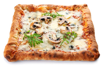 Freshly homemade pizza isolated on white