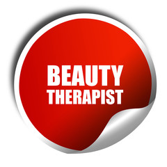 beauty therapist, 3D rendering, red sticker with white text