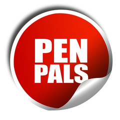 pen pals, 3D rendering, red sticker with white text