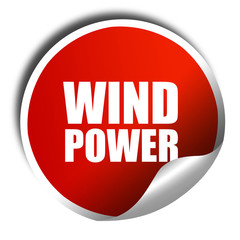 wind power, 3D rendering, red sticker with white text