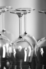 Upturned wine glasses on the table