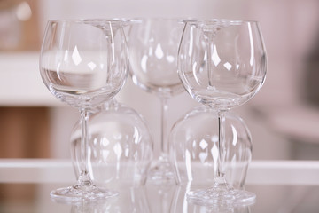 Upturned wine glasses on the table