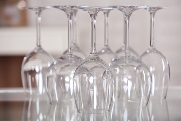 Upturned wine glasses on the table