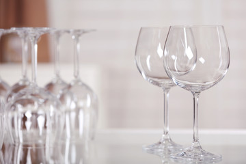 Upturned wine glasses on the table