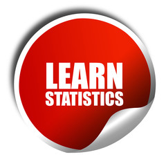 learn statistics, 3D rendering, red sticker with white text
