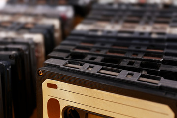 Collection of audio cassettes, closeup