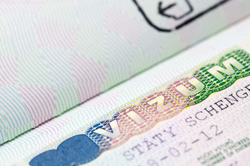 Fototapeta premium Close up of schengen visa