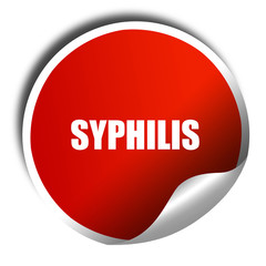 syphilis, 3D rendering, red sticker with white text
