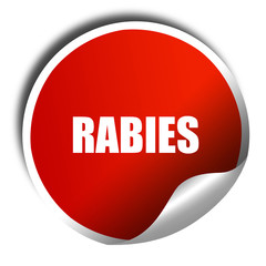 rabies, 3D rendering, red sticker with white text