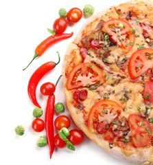 Delicious fresh pizza isolated on white