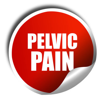 pelvic pain, 3D rendering, red sticker with white text