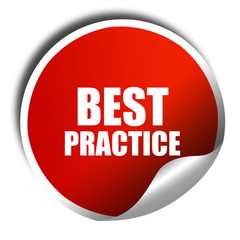 best practice, 3D rendering, red sticker with white text