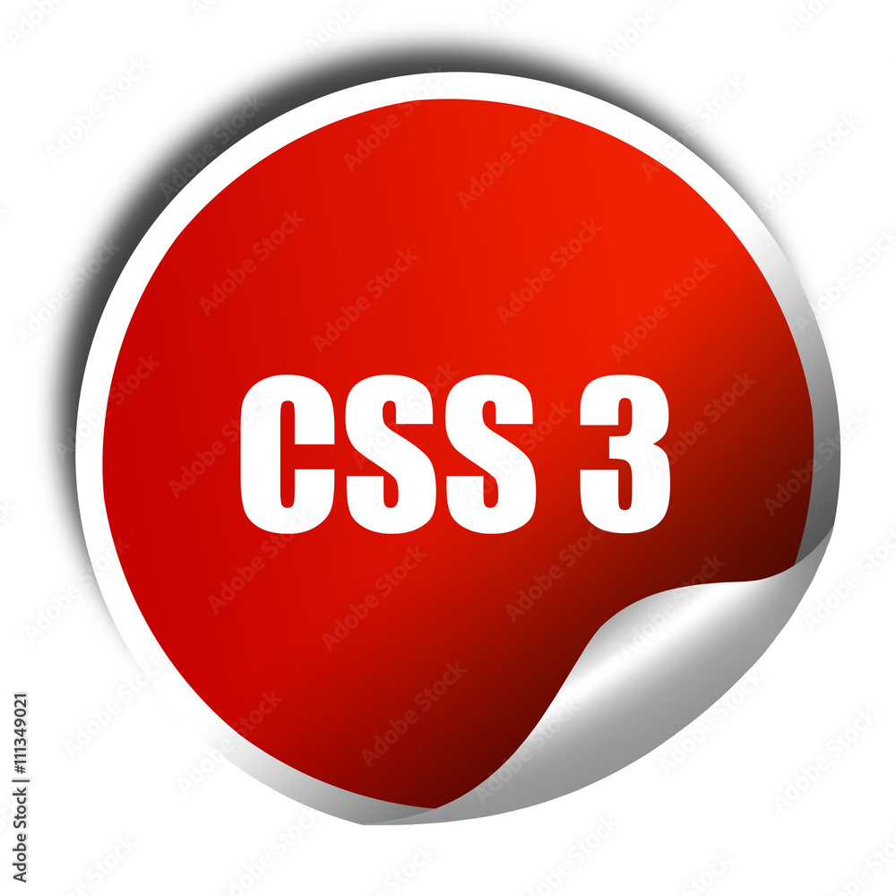Poster css 3, 3d rendering, red sticker with white text