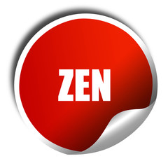 zen meditation, 3D rendering, red sticker with white text