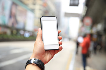 people hands use cellphone in city