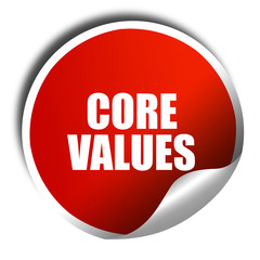core values, 3D rendering, red sticker with white text