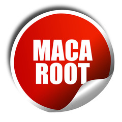 maca root, 3D rendering, red sticker with white text