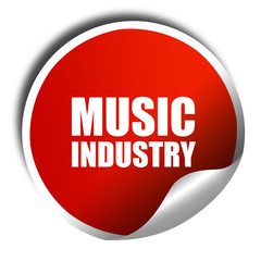music industry, 3D rendering, red sticker with white text