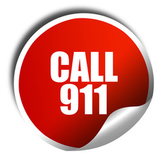 call 911, 3D rendering, red sticker with white text