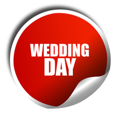wedding day, 3D rendering, red sticker with white text