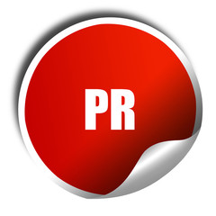 pr, 3D rendering, red sticker with white text