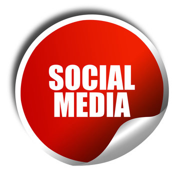 social media, 3D rendering, red sticker with white text