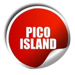 pico island, 3D rendering, red sticker with white text