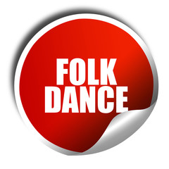 folk dance, 3D rendering, red sticker with white text