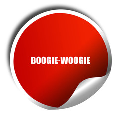 boogie woogie, 3D rendering, red sticker with white text