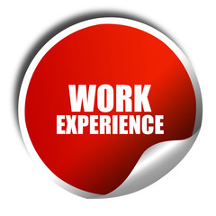 work experience, 3D rendering, red sticker with white text