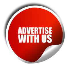 advertise with us, 3D rendering, red sticker with white text