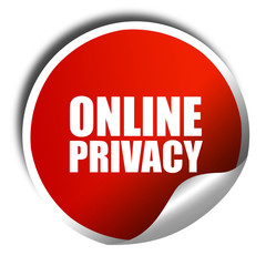 online privacy, 3D rendering, red sticker with white text